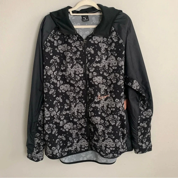 Nike Therma Exploration Black Floral Hooded Jacket Full Zip XL Rare HTF - Picture 1 of 16